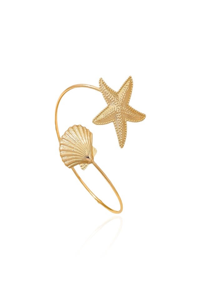 Frodete Gold Arm Cuff for Women Starfish Arm Cuff Adjustable Arms Bracelet Shell Beach Jewelry Summer Vacation Accessory - Image 1