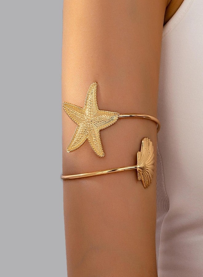 Frodete Gold Arm Cuff for Women Starfish Arm Cuff Adjustable Arms Bracelet Shell Beach Jewelry Summer Vacation Accessory - Image 4