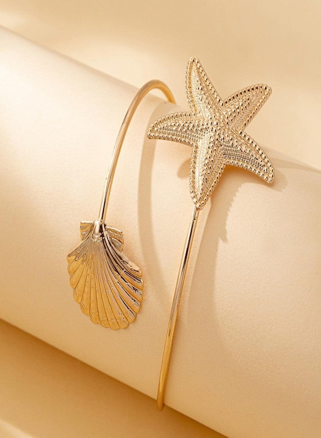 Frodete Gold Arm Cuff for Women Starfish Arm Cuff Adjustable Arms Bracelet Shell Beach Jewelry Summer Vacation Accessory - Image 5