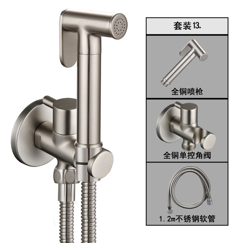 All-Copper Toilet Flushing Spray Gun Bidet Toilet One In And One Out Angle Valve Bathroom Pressurized Flush Gun Faucet - Image 1