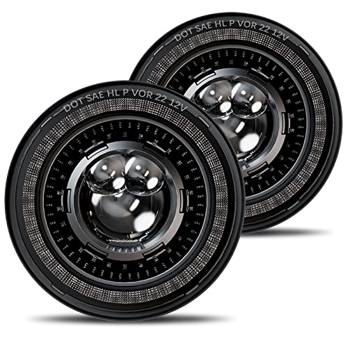 HWSTAR New 1000% Bright Anti-glare 7 Inch Led Headlights Round Compatible with Jeep Wrangler JK JKU TJ LJ Chevy Ford GMC etc w/Starry DRL Start-up Gradient Halo Turn Signal H6024 DOT Hi/Lo Sealed Beam - Image 1