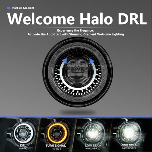 HWSTAR New 1000% Bright Anti-glare 7 Inch Led Headlights Round Compatible with Jeep Wrangler JK JKU TJ LJ Chevy Ford GMC etc w/Starry DRL Start-up Gradient Halo Turn Signal H6024 DOT Hi/Lo Sealed Beam - Image 5