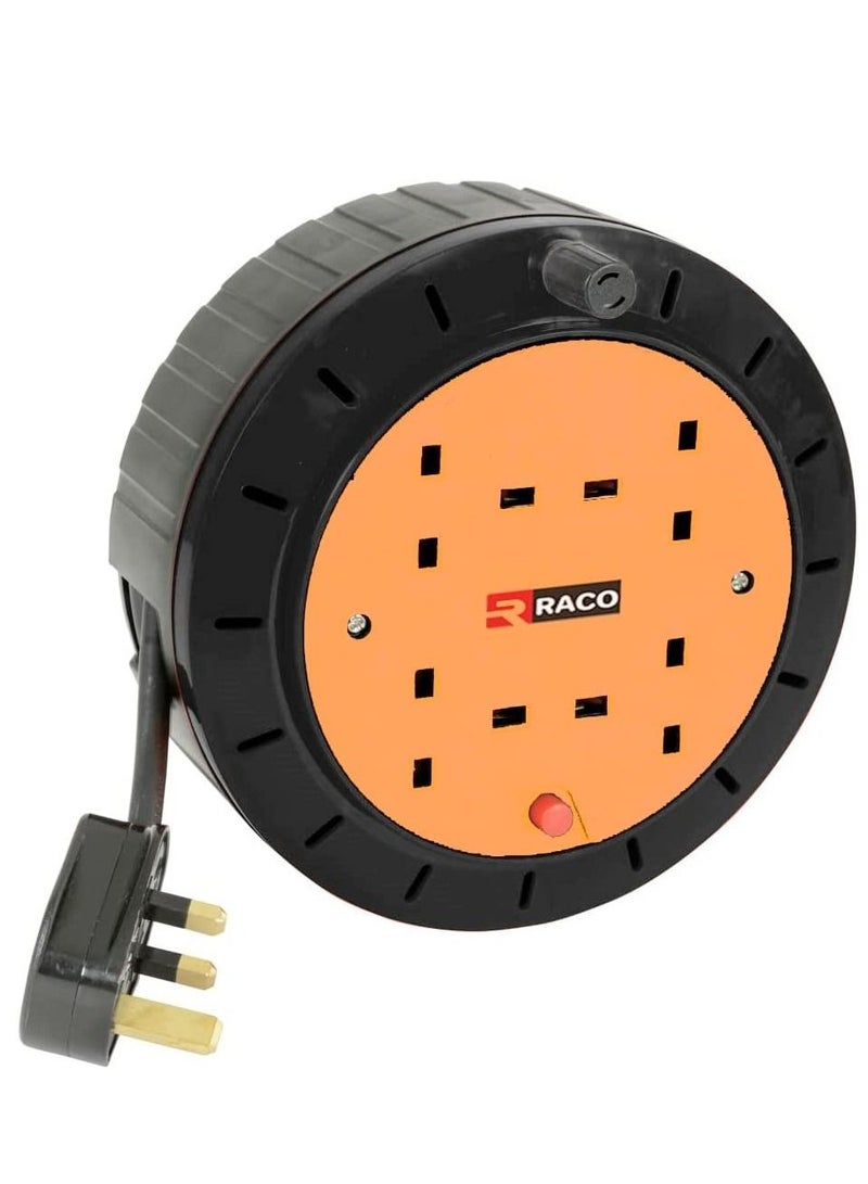 RACO RACO 13A Exstension Reel 4 Socket 5 Metre Cable Length Plastic Body Extension Corde with Saftey Thermal Cut-Out 