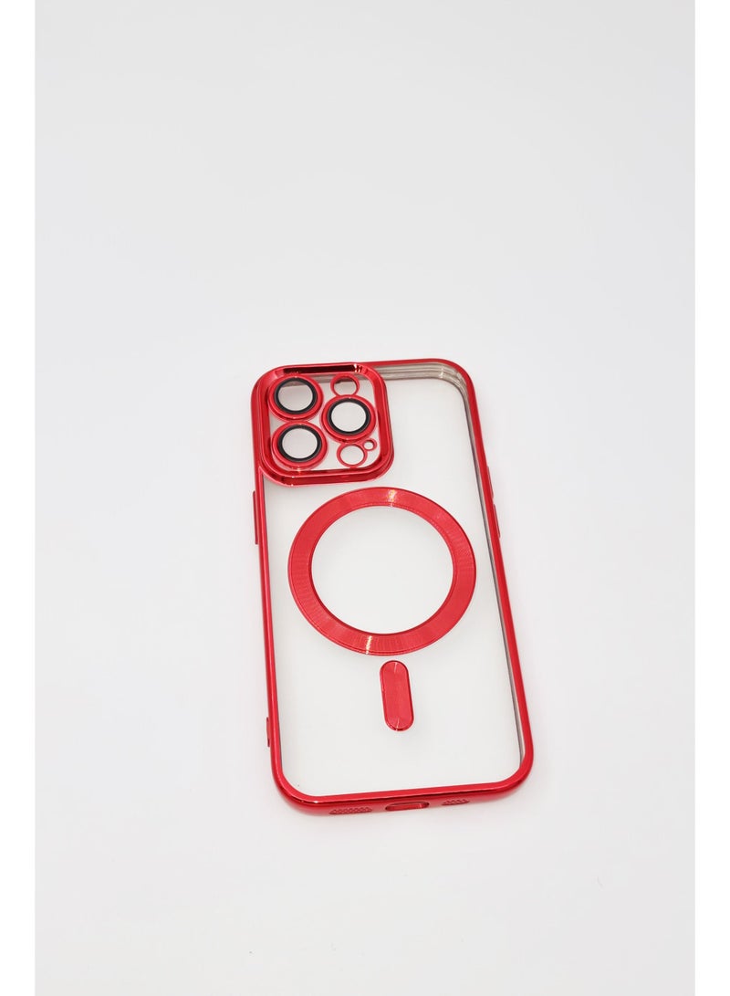 Transparent Red iPhone 13 Pro Cover with A Protective Rubber Frame for The Camera Lenses Compatible with A Secure Back Magnetic Charger Made of Soft Stretchy Polyurethane High Quality - Image 2