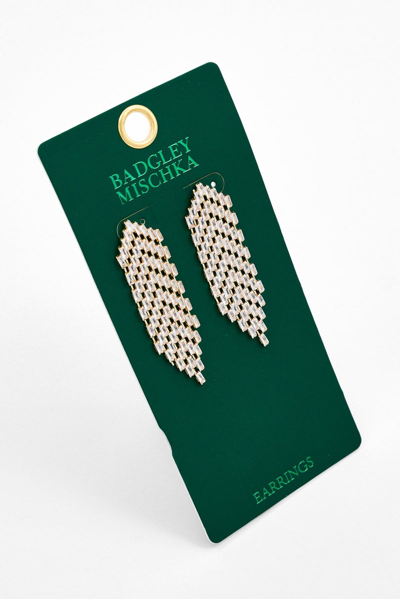 Badgley Mischka Women 1 Pair Rhinestone Chain Finger Post Earrings, Gold - Image 1