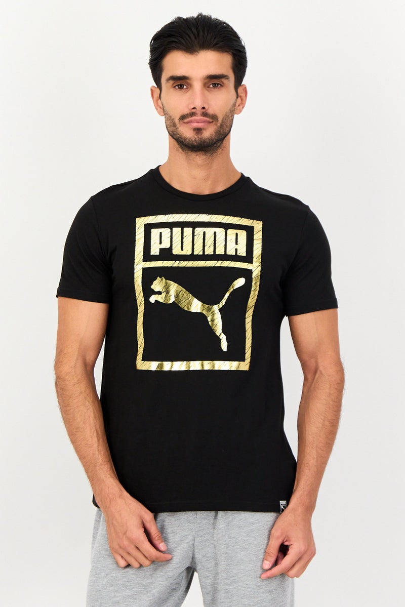 PUMA Men Sportswear Fit Short Sleeves Brand Logo T-Shirt, Black - Image 1