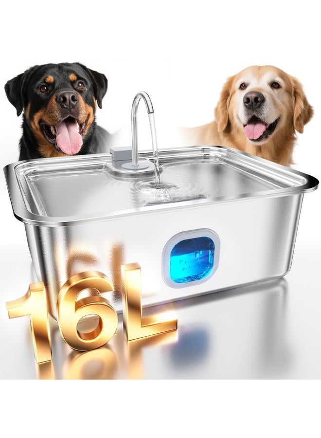MAILOFY 4.2Gal Dog Water Fountain for Large Dogs, 16L Stainless Steel Large Dog Fountain Water Bowl with Deeper & Wider Drinking Tray, Automatic Pet Water Dispenser with Visible Window for Multi-Pets Families - Image 1