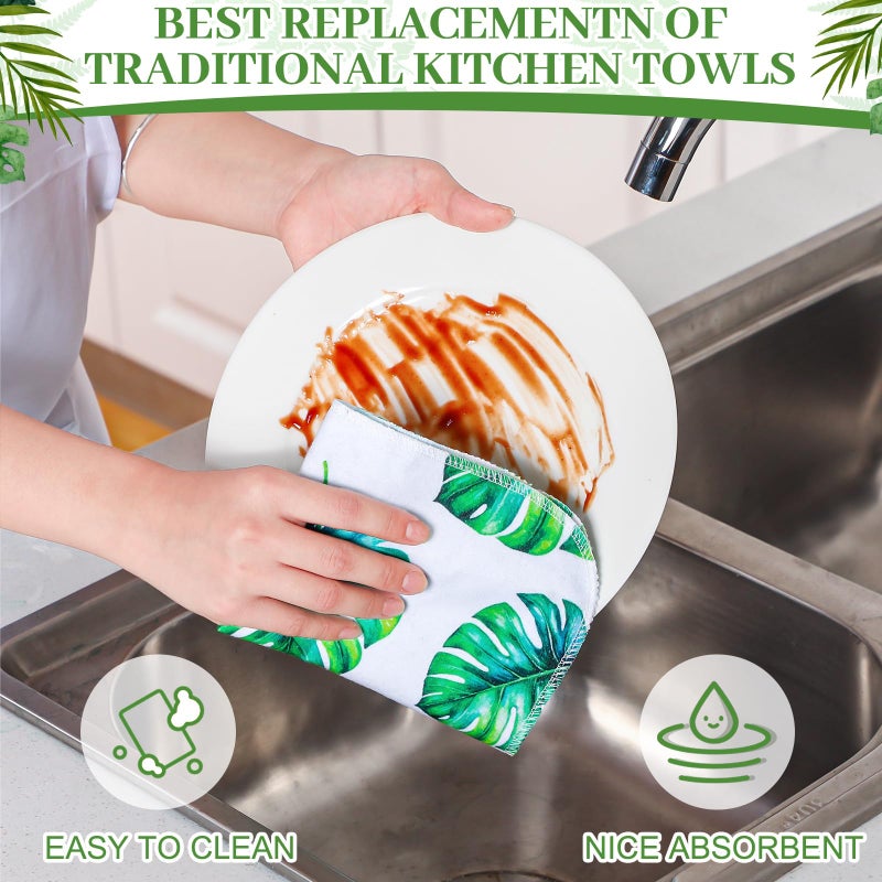Noveread 36 Pack Leaves Reusable Cleaning Cloths Washable Cotton Kitchen Towels for Home (Green) - Image 4