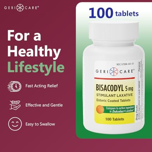 GeriCare Bisacodyl 5 mg Laxative Coated Tablet | Generic for Dulcolax | Stimulant Laxative | Gentle Overnight Constipation Relief 100 Count (Pack of 2) - Image 2