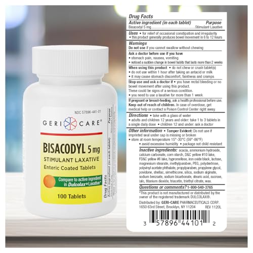 GeriCare Bisacodyl 5 mg Laxative Coated Tablet | Generic for Dulcolax | Stimulant Laxative | Gentle Overnight Constipation Relief 100 Count (Pack of 2) - Image 3