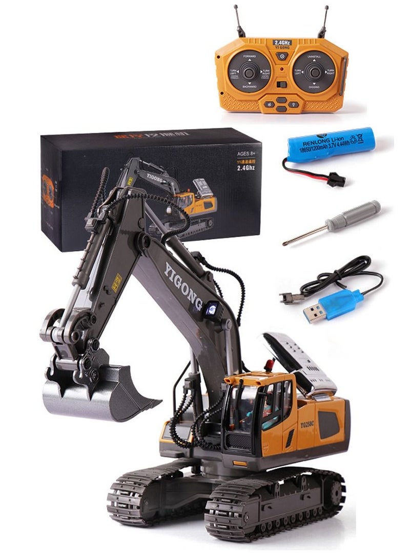 Beauenty Remote Control Excavator Truck Toy for Kids, RC Construction Toys Vehicle with Metal Bed and Light/Music, Ideas for Boys Girls Age 4 5 6 7 8 9 10+ Year Old and up - Image 1