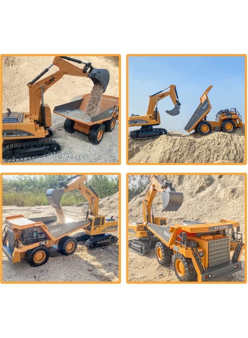 Beauenty Remote Control Excavator Truck Toy for Kids, RC Construction Toys Vehicle with Metal Bed and Light/Music, Ideas for Boys Girls Age 4 5 6 7 8 9 10+ Year Old and up - Image 2