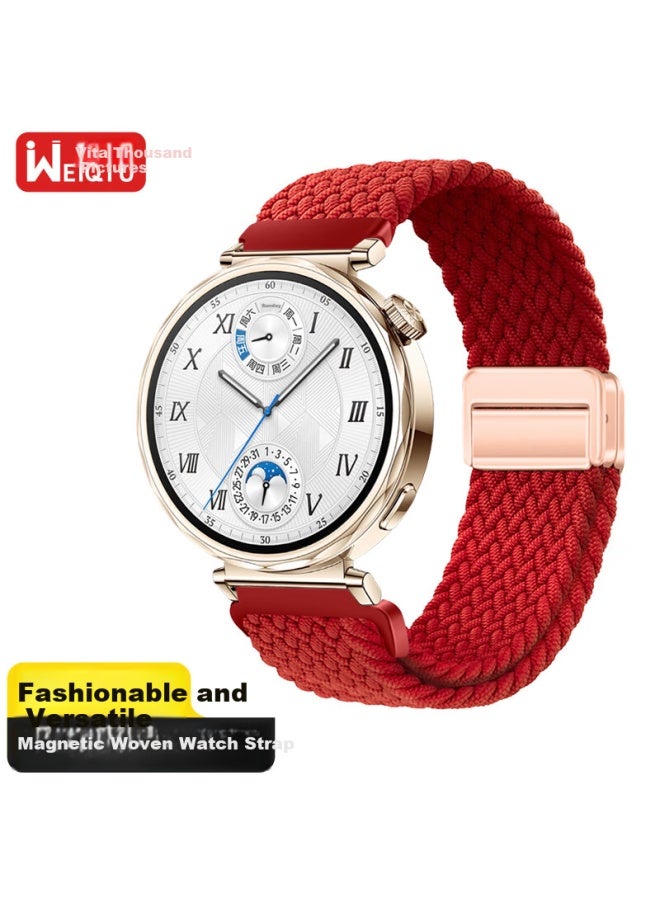Wei Qiantu Wqth Nylon Braided Watch Band For Huawei Watch Gt5 Pro/Watch 4 Pro/Gt5/Gt4/Watch 3 Pro/Gt2/Buds | Red | 41/42Mm - Image 1