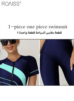 roaiss Women'S One Piece Conservative Swimsuit Fashionable Tight Fitting High Elastic Swimwear Knee Length Zipper Closure Racing Swimsuit  - Image 3