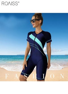 roaiss Women'S One Piece Conservative Swimsuit Fashionable Tight Fitting High Elastic Swimwear Knee Length Zipper Closure Racing Swimsuit  - Image 2