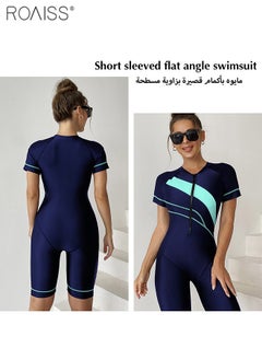 roaiss Women'S One Piece Conservative Swimsuit Fashionable Tight Fitting High Elastic Swimwear Knee Length Zipper Closure Racing Swimsuit  - Image 5