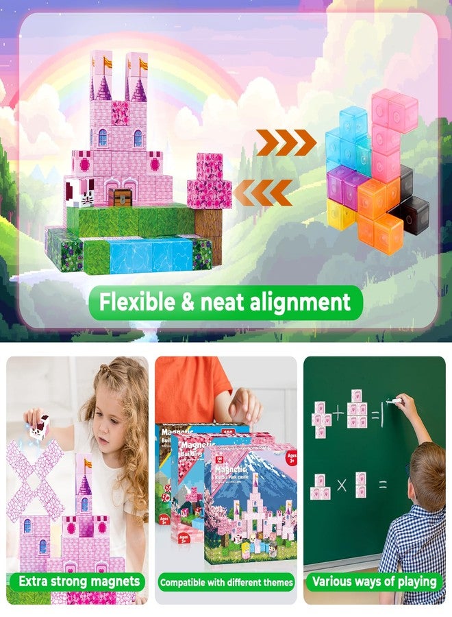 Annexfun Magnetic Building Blocks-100PCS Magnetic Blocks, Building Castle Princess Castle Garden STEM Cubes Construction Toys Toddler Toys, for Kids Ages 3+, Birthday Valentine's Day Gifts for Girls - Image 5