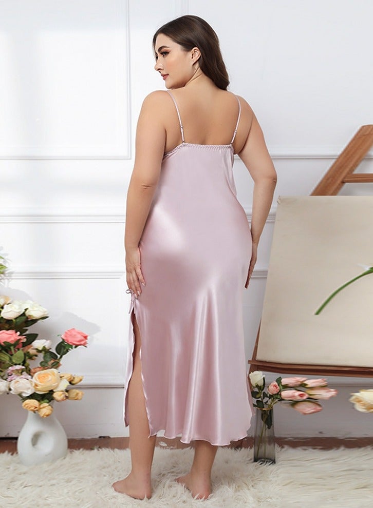 Loquat Women's Solid Color Nightgown Slip Dress Side Slit Nightdress Soft Loungewear Homewear Dusty Pink  - Image 2