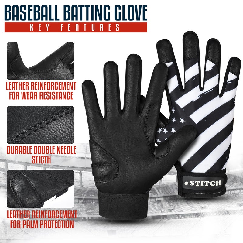 Dot Stitch Batting Gloves (Black Waving Flag, Youth Medium) - Image 3