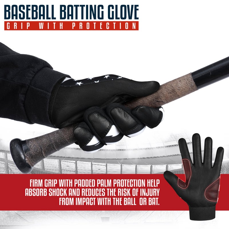 Dot Stitch Batting Gloves (Black Waving Flag, Youth Medium) - Image 4