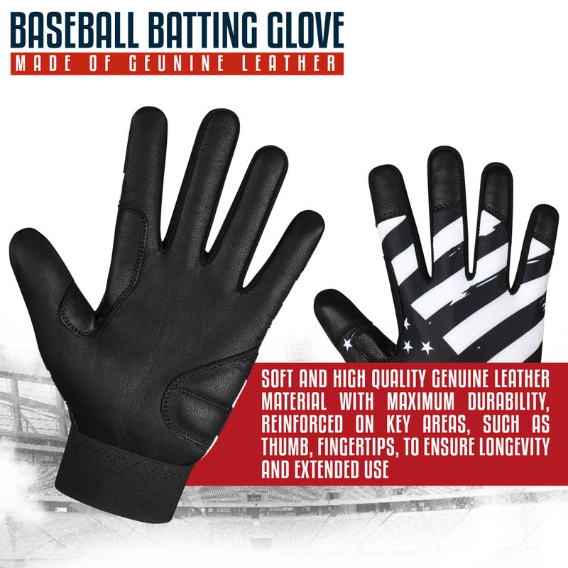 Dot Stitch Batting Gloves (Black Waving Flag, Youth Medium) - Image 5