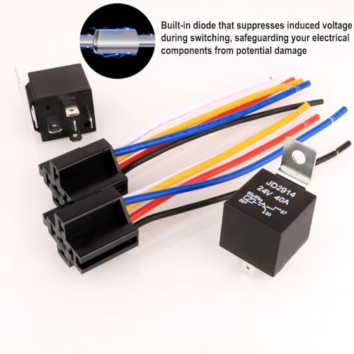 Gebildet 2pcs JD2914 Car Relay Harness 24V 40A 4 Pin SPDT 12AWG Harness Sockets with Built-in Diode for Automotive Truck Van Motorcycle Boat - Image 3