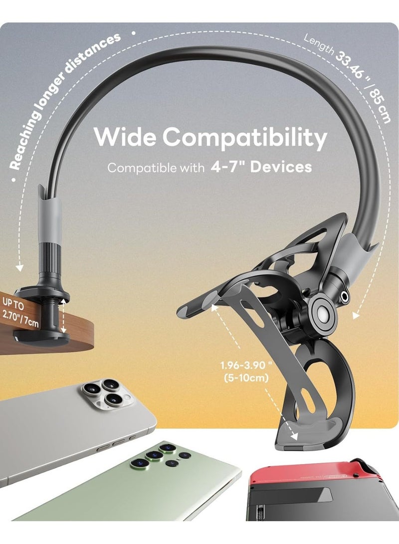 SAIJI Flexible Phone Holder and Long Arm Stand, Clip-On Bracket for 4.0-6.5 Inch Phone Holder Document Camera (Black) - Image 3