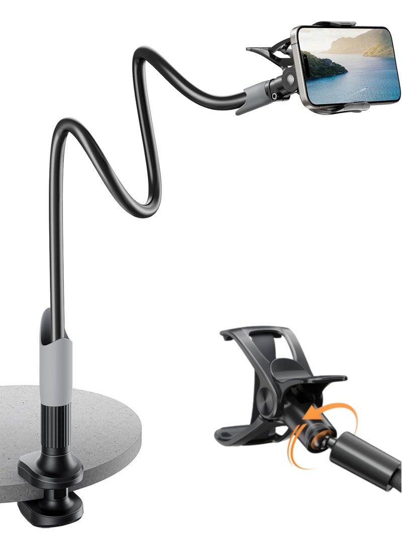 SAIJI Flexible Phone Holder and Long Arm Stand, Clip-On Bracket for 4.0-6.5 Inch Phone Holder Document Camera (Black) - Image 1