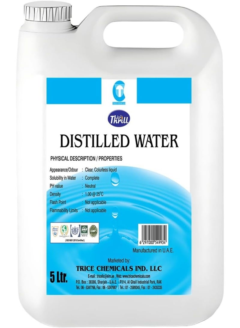 Thrill Distilled Water 5L , Pure Steam Iron, CPAP, Car Battery & Plant Use – Neutral pH, Clean & Mineral-Free Water - Image 1