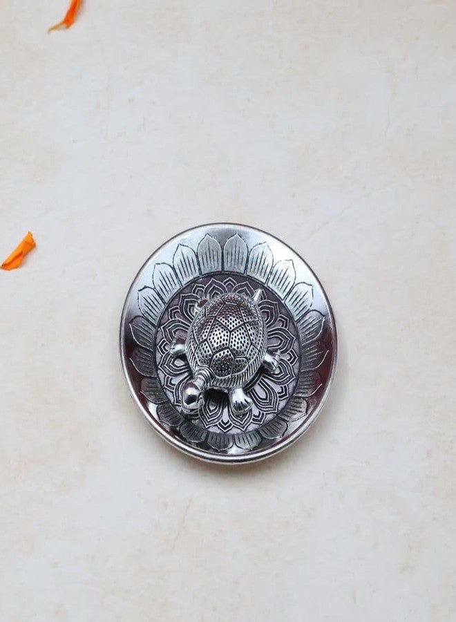 DOKCHAN Vastu Feng Shui Metal Silver Color Tortoise with Plate | Kachua Yantra for Good Luck, Tortoise om Plate Showpiece | Vastu for Career and Home Decoration (Size : 6.5cm | Weight : 31gm Approxe) - Image 1