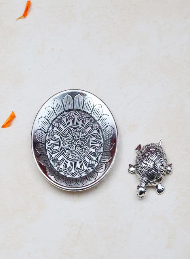 DOKCHAN Vastu Feng Shui Metal Silver Color Tortoise with Plate | Kachua Yantra for Good Luck, Tortoise om Plate Showpiece | Vastu for Career and Home Decoration (Size : 6.5cm | Weight : 31gm Approxe) - Image 2