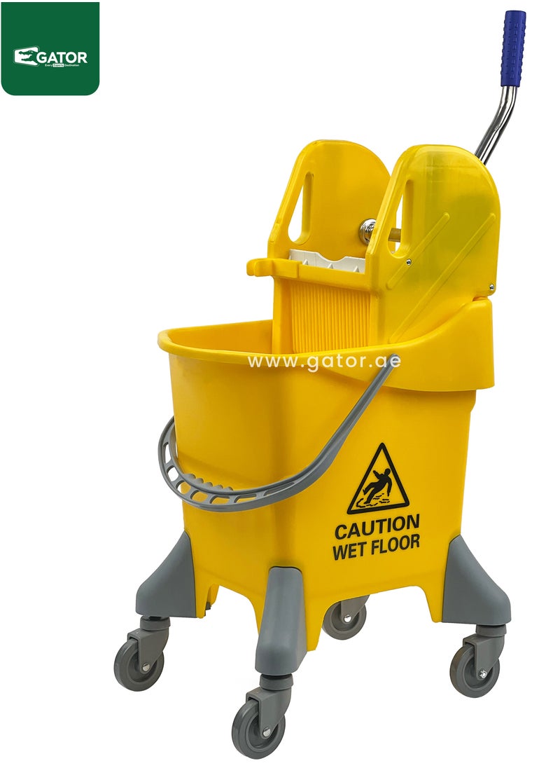Gator Mop Bucket & Wringer, 360-Degree Rotating Swivel Wheels, Deluxe Down-Press Wringer, 25L, Yellow  - Image 1
