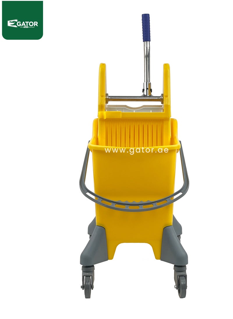 Gator Mop Bucket & Wringer, 360-Degree Rotating Swivel Wheels, Deluxe Down-Press Wringer, 25L, Yellow  - Image 2