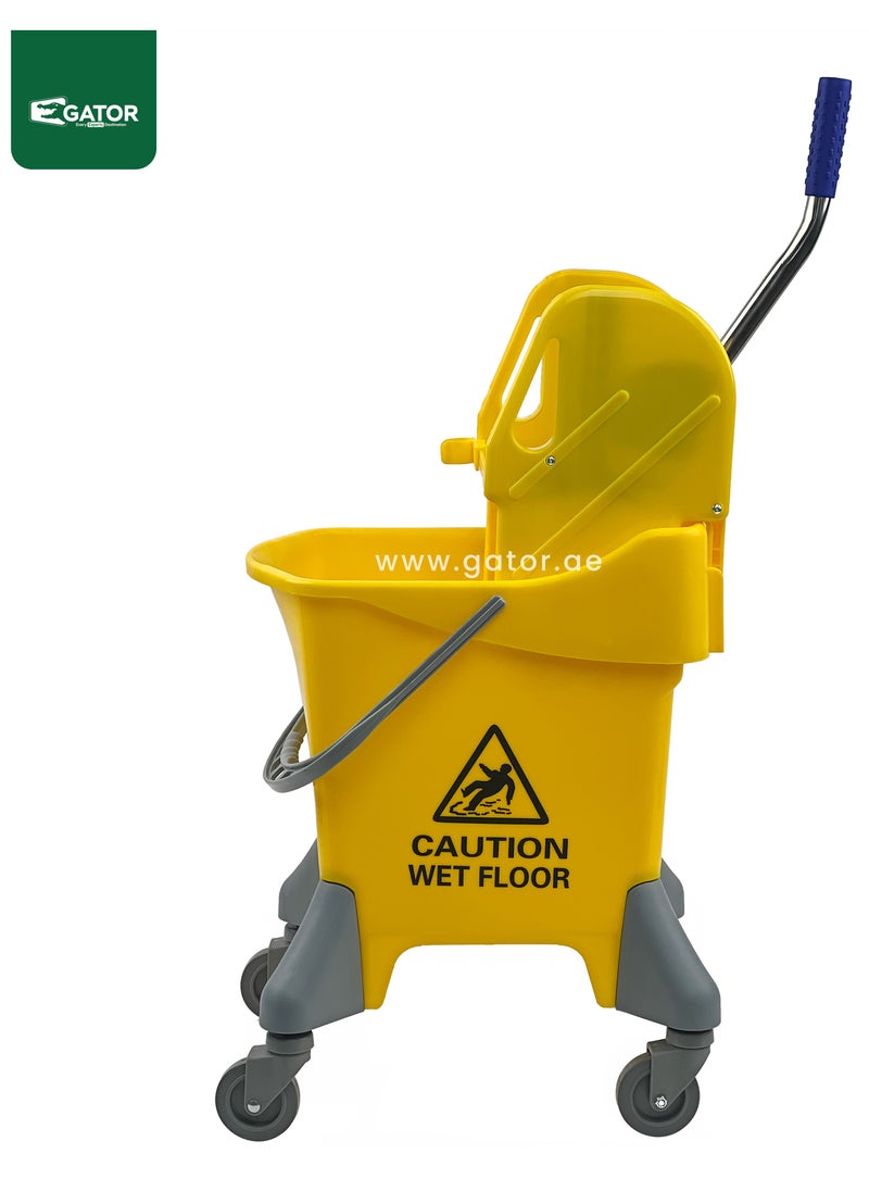 Gator Mop Bucket & Wringer, 360-Degree Rotating Swivel Wheels, Deluxe Down-Press Wringer, 25L, Yellow  - Image 3