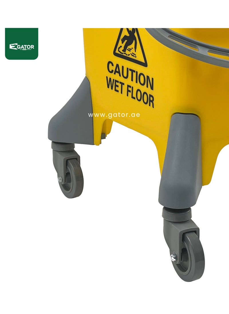 Gator Mop Bucket & Wringer, 360-Degree Rotating Swivel Wheels, Deluxe Down-Press Wringer, 25L, Yellow  - Image 4