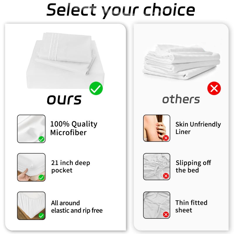 EaseHome White Full Size Bed Sheet Set -Deep Pocket to 18 inches Mattress 4 Piece - Premium Bedding Sheets & Pillowcases Collection - Extra Soft - Image 3