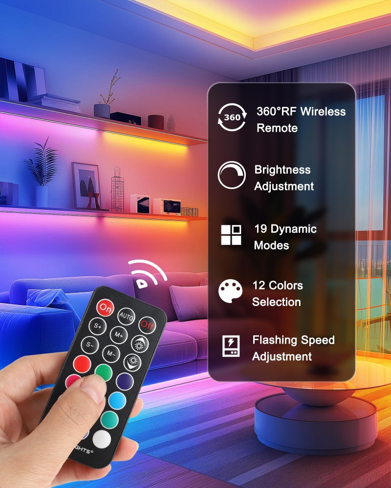 HitLights LED Strip Lights, Small LED Light Strips Dimmable, RGB 5050 Color Changing LED Tape Light with Remote and UL-Listed Adapter for TV Backlight, Bedroom, Cabinet Shelf Display - Image 4