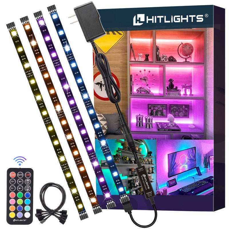 HitLights LED Strip Lights, Small LED Light Strips Dimmable, RGB 5050 Color Changing LED Tape Light with Remote and UL-Listed Adapter for TV Backlight, Bedroom, Cabinet Shelf Display - Image 1