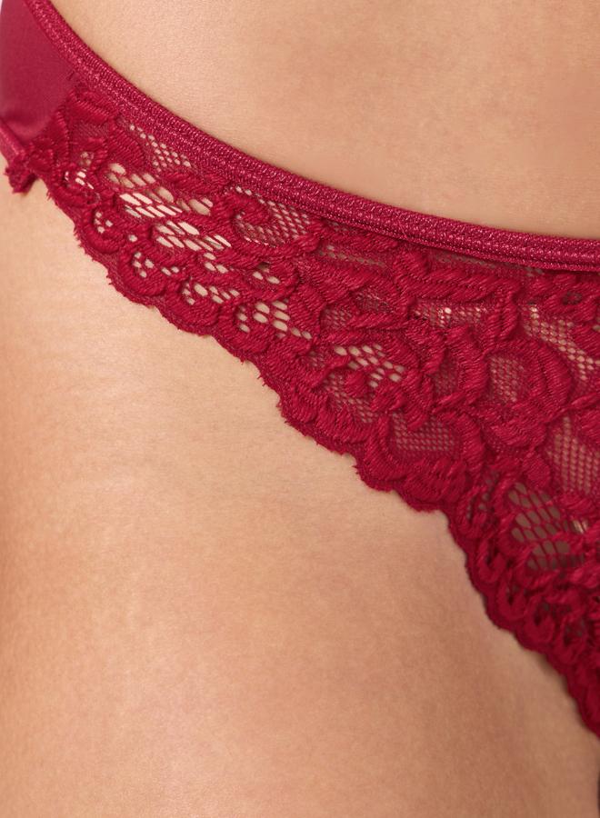 Take Two Solid Lace Patchwork Bow Detail Wired Bra and Thong Set - Image 4