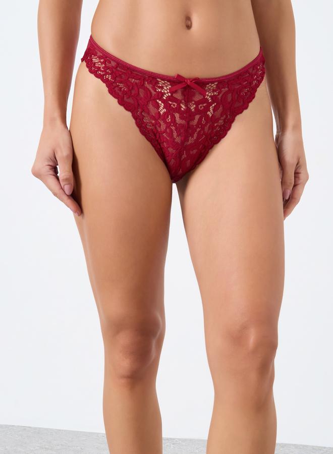 Take Two Solid Lace Patchwork Bow Detail Wired Bra and Thong Set - Image 5