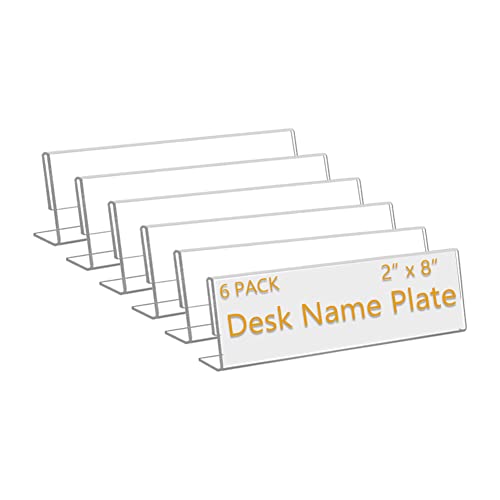 Opexscal 6 Pack 8"W x 2"H Acrylic Office Name Plates Name Labels for Desks, Horizontal Slant Back Clear Desk Sign Holder for Table Display - Image 1
