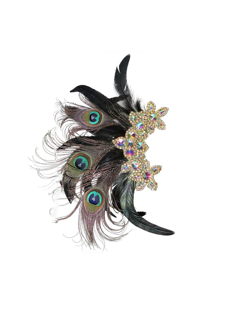 BABEYOND BABEYOND 1920s Flapper Hair Clip 20s Great Gatsby Headpiece 1920s Flapper Gatsby Hair Accessories Peacock 