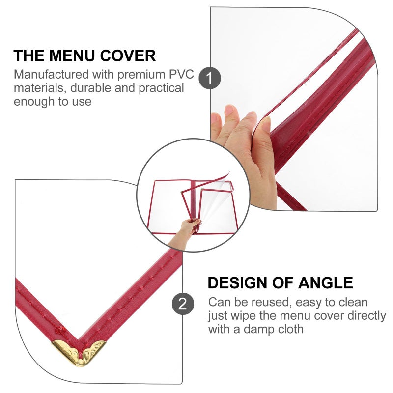 A4 Red PVC Menu Cover Folder 4 Sheet Protective Holder For Restaurant Coffee Bar Recipe - Image 4