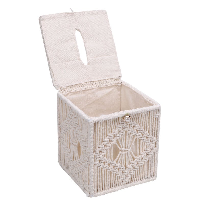 Bohemian Tissue Box Cover: Handwoven Cotton Rope & Iron Frame - Open Top Design for Easy Refill Decorative Tissue Box Holder for Home Office Bedroom Bathroom Car Party Picnic - Image 3