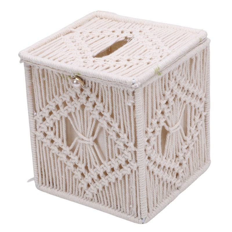 Bohemian Tissue Box Cover: Handwoven Cotton Rope & Iron Frame - Open Top Design for Easy Refill Decorative Tissue Box Holder for Home Office Bedroom Bathroom Car Party Picnic - Image 2