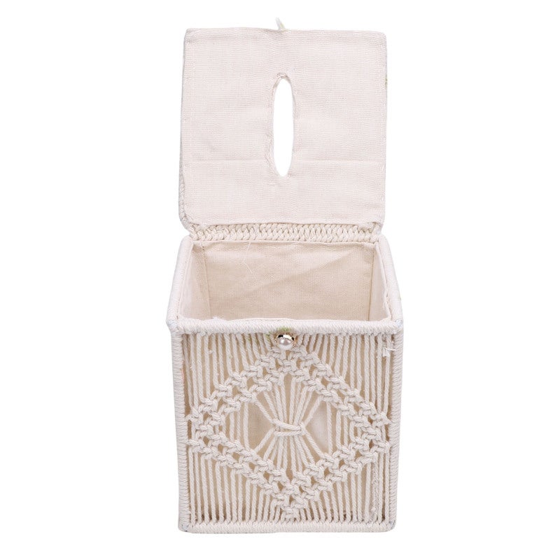 Bohemian Tissue Box Cover: Handwoven Cotton Rope & Iron Frame - Open Top Design for Easy Refill Decorative Tissue Box Holder for Home Office Bedroom Bathroom Car Party Picnic - Image 5