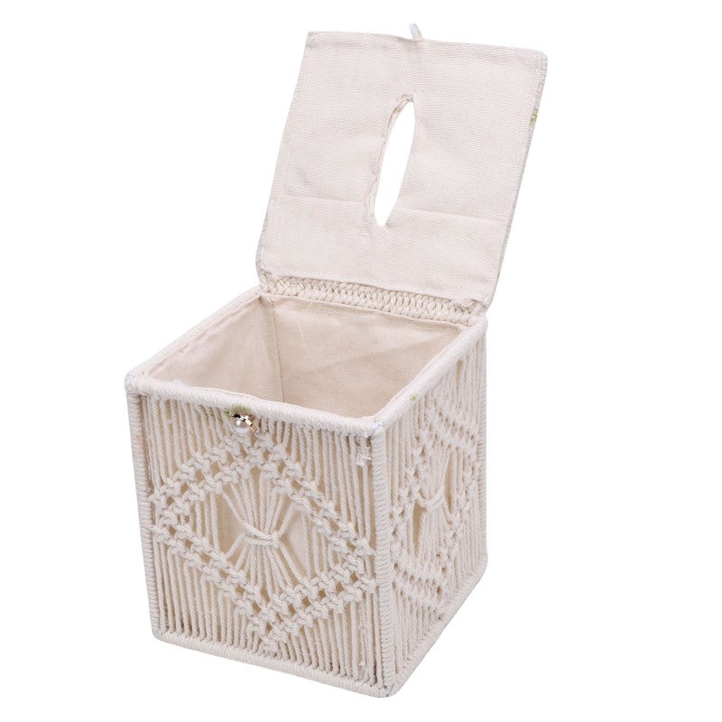 Bohemian Tissue Box Cover: Handwoven Cotton Rope & Iron Frame - Open Top Design for Easy Refill Decorative Tissue Box Holder for Home Office Bedroom Bathroom Car Party Picnic - Image 4