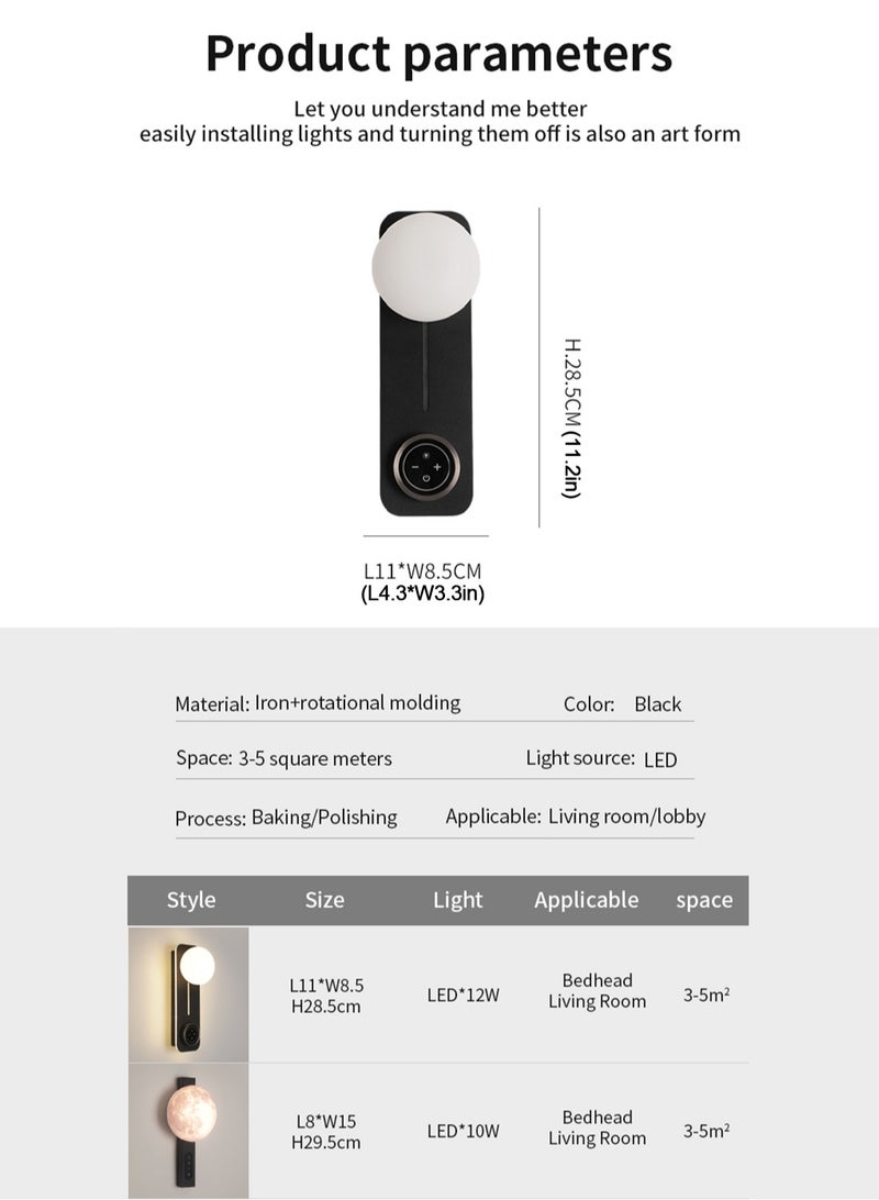 LOOPITYS Three color temperatures - simple style wall lamp, touch keyboard can adjust brightness and color temperature, suitable for living room bedroom, atmosphere light - Image 4