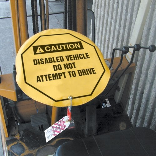 AccuformNMC Steering Wheel Cover for Lockout Tagout, OSHA-Style Legend Danger DO NOT Operate OR Move Vehicle..., Reinforced Vinyl, 24" Diameter, KDD832 - Image 2