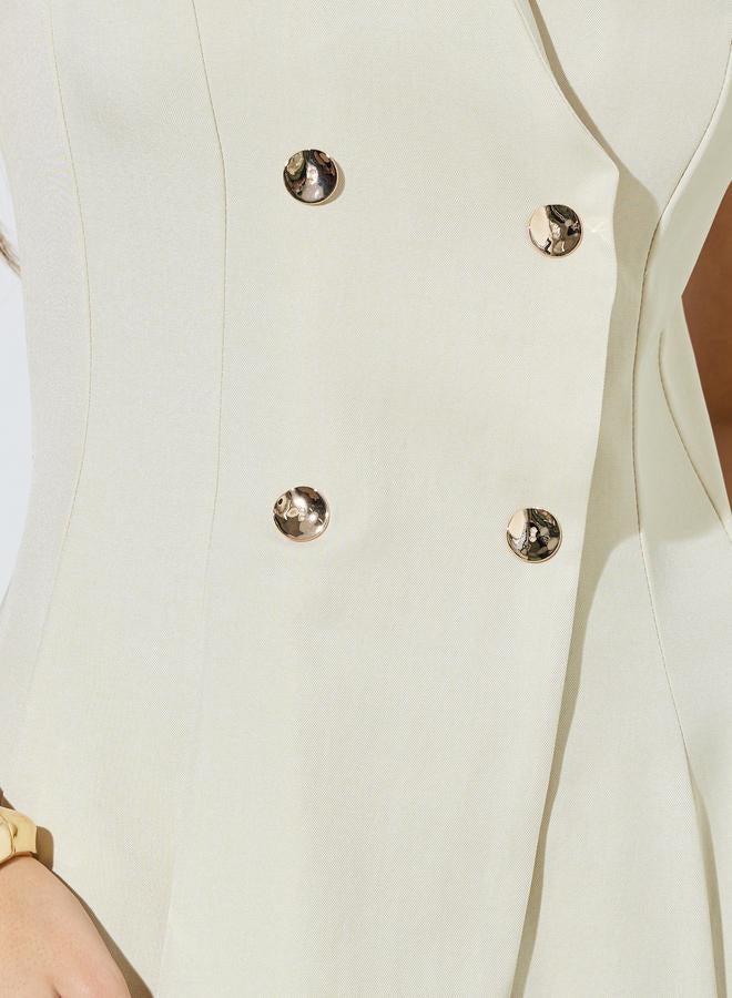 Styli Beige Solid Double Breast Sleeveless Blazer Midi Dress - Image 4